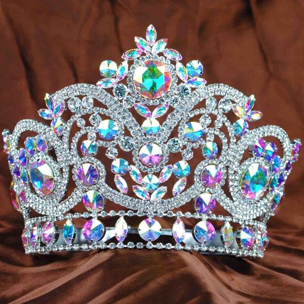 

new women tiara handmade crown colorful crystal rhinestones bridal wedding hairwear princess prom crowns large, Golden;silver