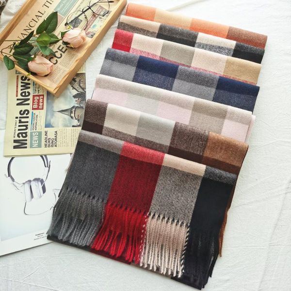 

men winter cashmere plaid scarf women big lattice shawls blanket tassel scarves man business foulard, Blue;gray