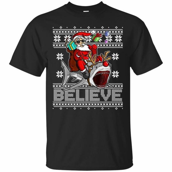 

santa claus riding shark t-shirt funny merry christmas men's tee shirt s-3xl