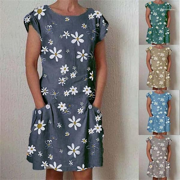 

new fashion clothes daisy short sleeve pocket dress summer women designer crew neck casual dresses famale, Black;gray