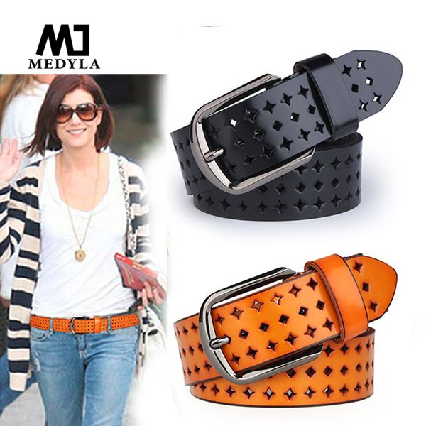

medyla belts hk cutout strap female genuine leather cowhide belt elastic hollow out belts, Black;brown