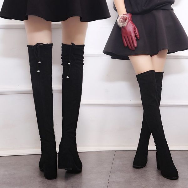 

pointy boot women's rubber boots shoes luxury designer booties ladies winter footwear thigh high heels high sexy, Black