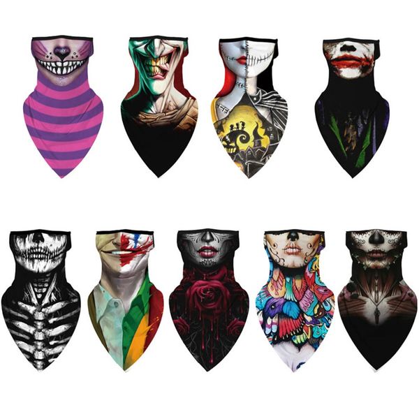 

halloween novelty clown triangle bandana face scarves hanging ear sunshade dustproof breathable cycling hiking neck cover, Black