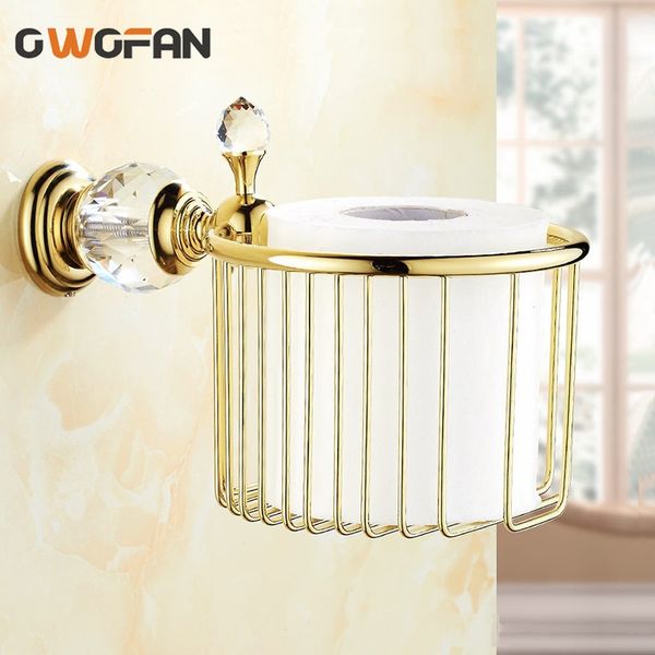 

paper holders crystal brass wall mounted bathroom accessories roll toilet paper holders bathroom wc basket tissue holder a08-606 t200425