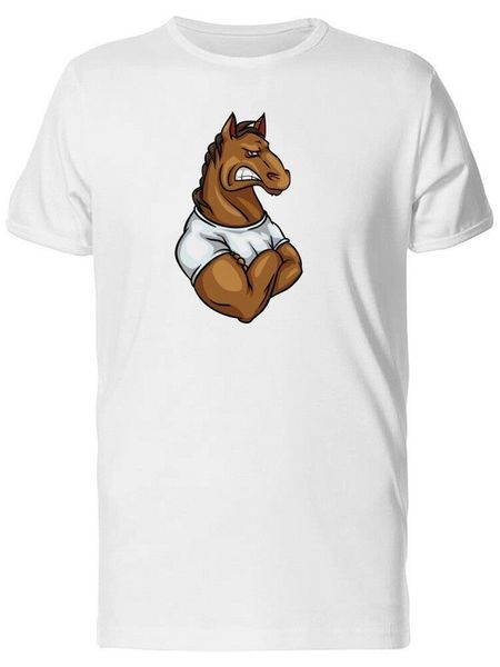 

strong cartoon horse in a shirt men's tee -image by funny tee shirt