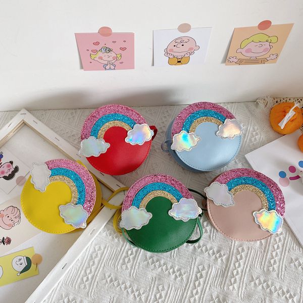 

10pcs cute little girl mini coin bag kawaii rainbow kids crossbody bag shinny small wallet pouch baby change purse gift, White