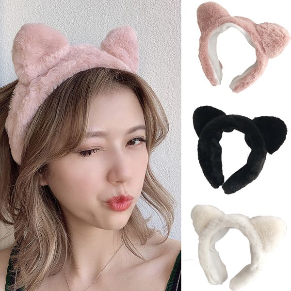 

hair accessories 2021 cat ear headband woman wash face cute plush wide side hairband coral fleece hoop girl