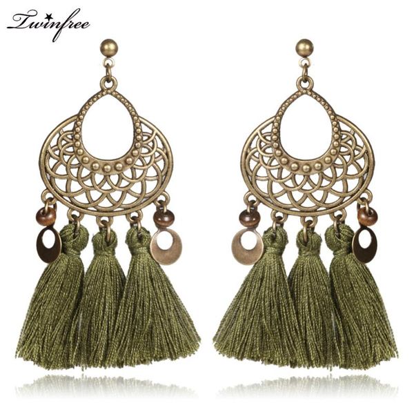 

stud women tassel ethnic earrings 2021 designer red blue coffee purple cream in spanish hy-6887-1, Golden;silver