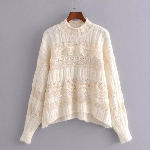 

women's turtleneck sweaters autumn winter knitting long sleeve sweater casual stripe color block loose pullovers sweaters, White;black