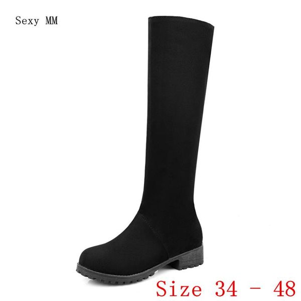 

spring autumn women knee high boots flat woman thigh high long boots botas plus size 34 - 40 41 42 43 44 45 46 47 48, Black