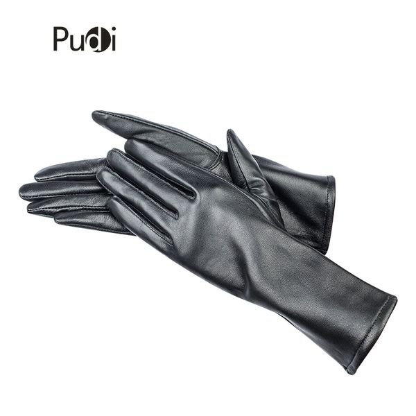 

five fingers gloves pudi gl808 woman' genuine leather glove 2021 winter warm real sheep long black, Blue;gray