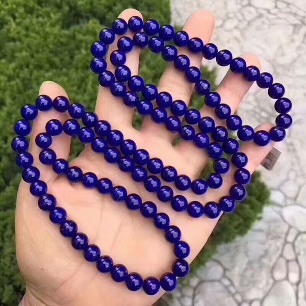 

8mm quanlity natural royal blue lapis necklace lazuli gemstone crystal 108 prayer beads bracelet chain drop shipping, Silver