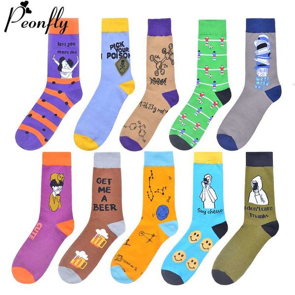 

peonfly colorful cotton men socks funny cartoon character skate harajuku happy socks novelty calcetines for christmas gift, Black