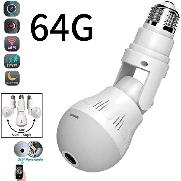 

2mp wifi camera panorama security camera cctv bulb fisheye two-way night vision led light camera(64g