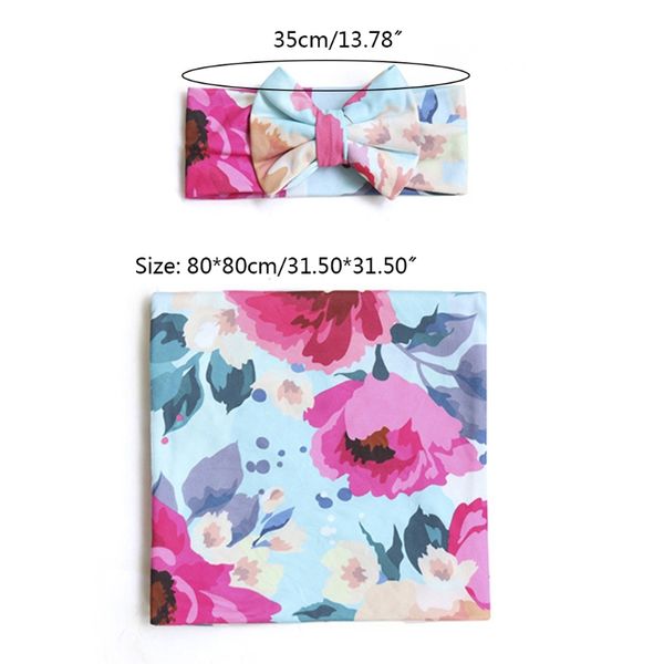 

newborn baby receiving blanket headband set floral swaddle wrap hair accessories x5xe
