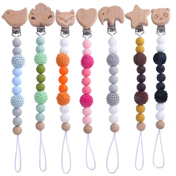 

pacifiers# cartoon animal shape pacifier clip safe silicone bead chain for baby teether anti-loss holder clips gift