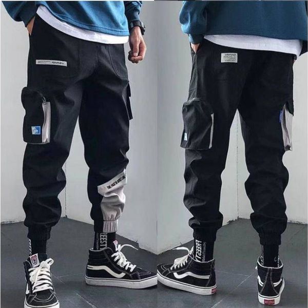 

fashion- designer streetwear mens multi pockets cargo harem pants hip hop casual male track pants joggers trousers fashion harajuku men pant, Black