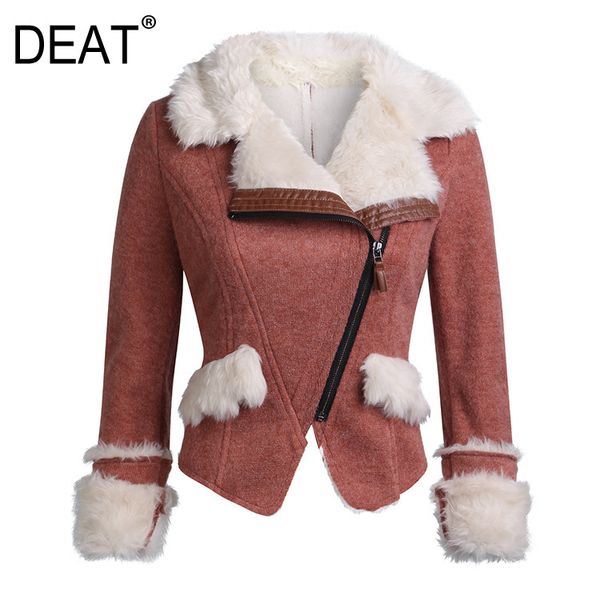 

women's down & parkas [deat] loose fit lambswool patchwork warm woolen coat hooded long sleeve women fashion tide autumn winter 2021 13, Black
