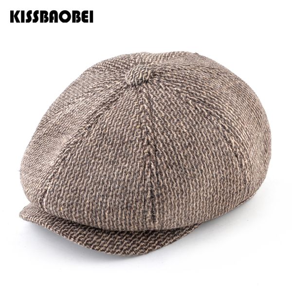 

Winter Berets Hats For Men Striped Newsboy Cap With Earflaps Vintage Octagonal Hat Women Fashion Peaked Caps Flat Beret Boina, Blue;gray