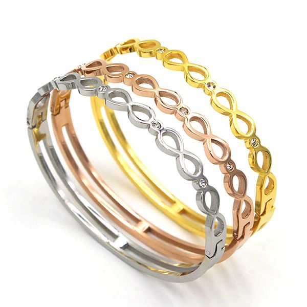 

bangle 2021 jewelry european gold-color charm bracelet hollow infinity women & crystal pulsera, Black