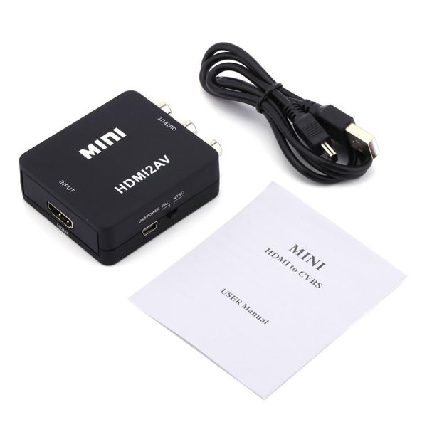 

composite hdmi to rca av/cvbs adapter support hd 480p mini hmav video converter box for pc/ps3/vcr/dvd pal/mtsc