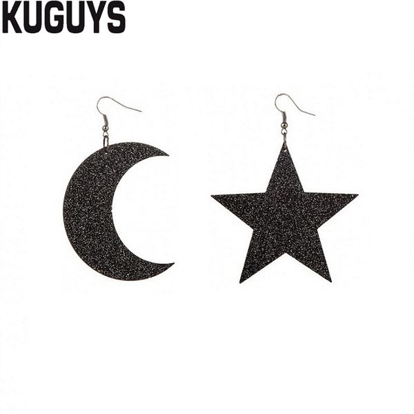 

new asymmetrical star moon drop earrings for women black glitter acrylic large earring fashion jewelry trendy accessories, Silver