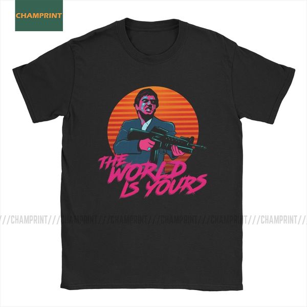 

the world is yours scarface men t shirts tony montana movie big guns little friend tees short sleeve t-shirt 100% cotton