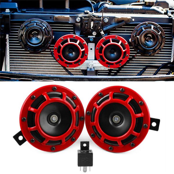

2pc red/black/blue compact electric loud blast 12v grille mount for super tone hella horn kit car