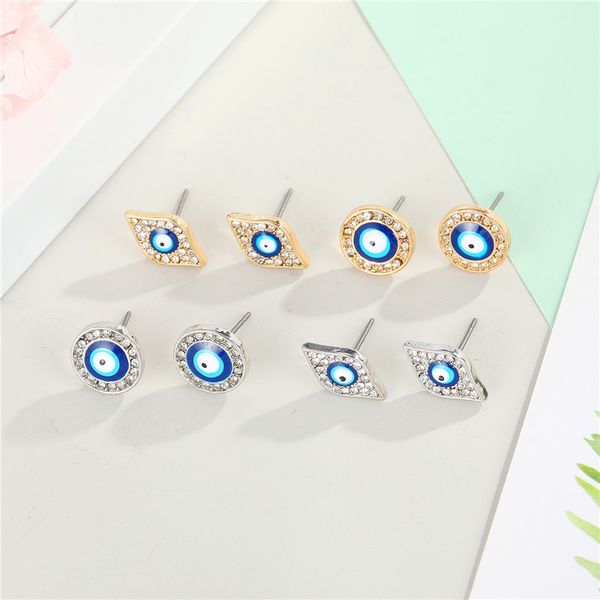 

1pair crystal turkish evil eye small stud earrings for women vintage bohemian rhinestone round sun eye ear stud jewelry e667, Golden;silver