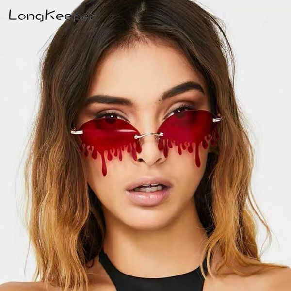 

2020 new rimless sunglasses women vintage unique tears shape punk eyewear luxury trending narrow sun glasses streetwear gafas, White;black