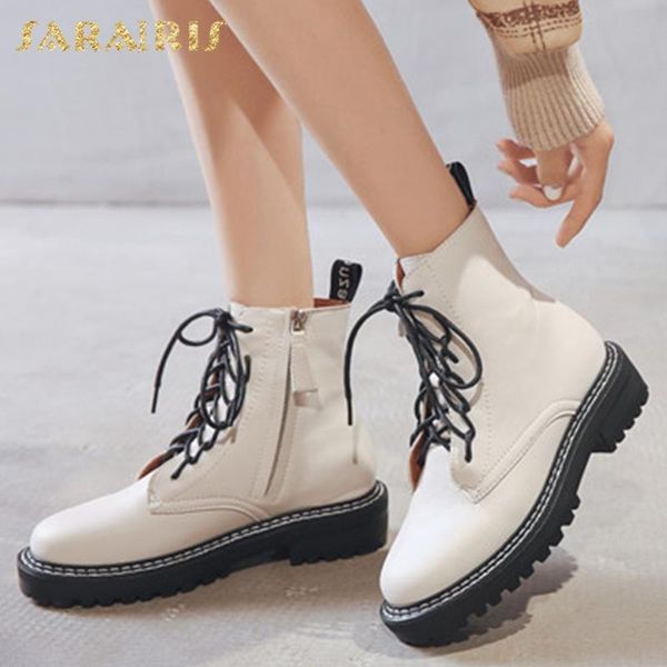 

lapolaka 2020 fashion new big size 43 comfortable shoes woman boots low heels zip up concise cross-tied ankle boots female, Black