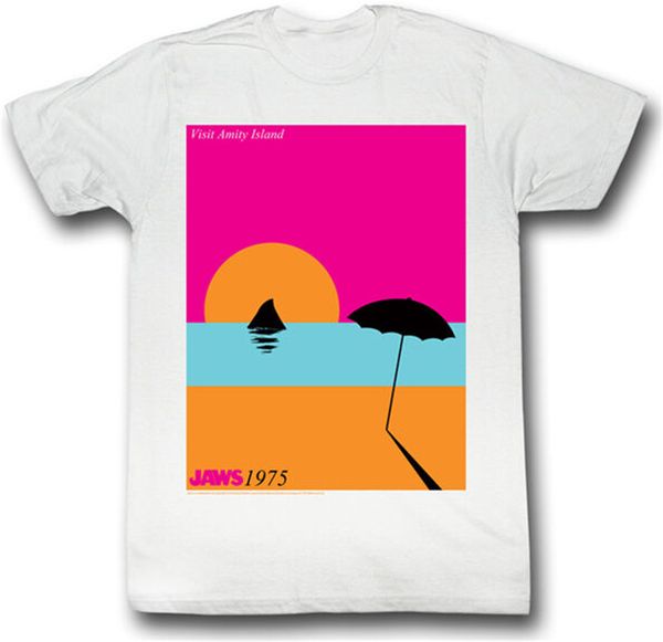 

jaws 1975 visit amity island beach umbrella in sand t shirt classic movie harajuku hip hop tee shirt