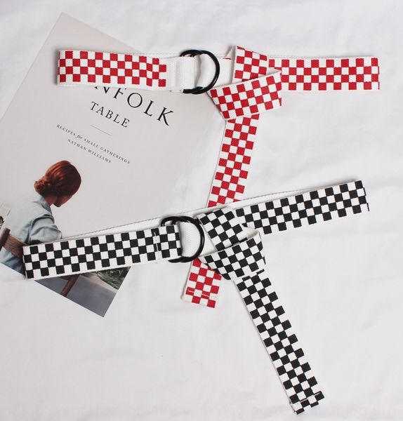 

street internet celebrity trendy versatile simple black red belt ribbon and white plaid belt double ringsuper long ribbon an7pz, Black;brown