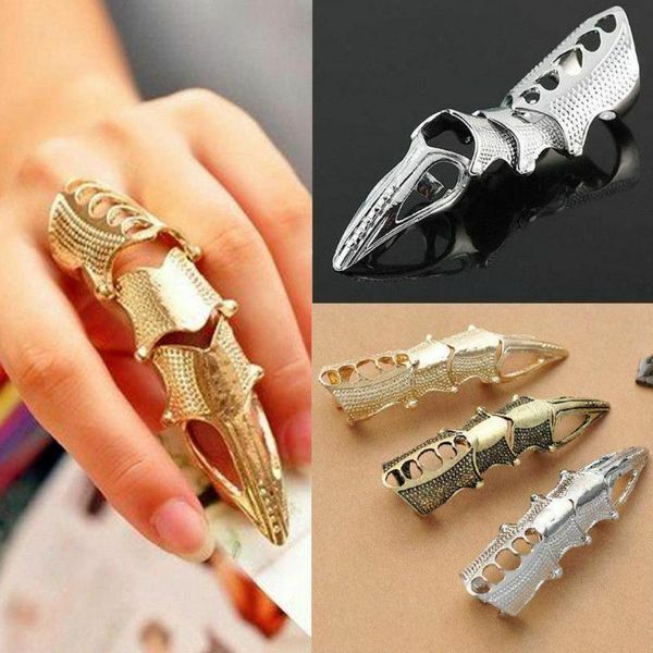 

cluster rings 2021 cool women girls punk gothic rock scroll joint armor knuckle metal full finger gold cospaly diy, Golden;silver