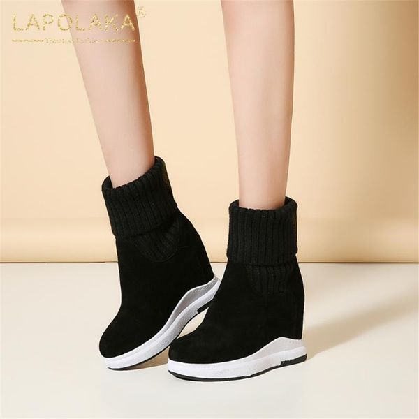 

boots lapolaka 2021 design cow suede stretch women shoes increasing high heels platform black red ladies female