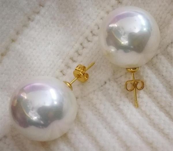 

18мм белый shell pearl золото серьги стержня круглого шарика бусинки natural south sea shell pearl женщина ювелирных изделий 200921, Golden;silver