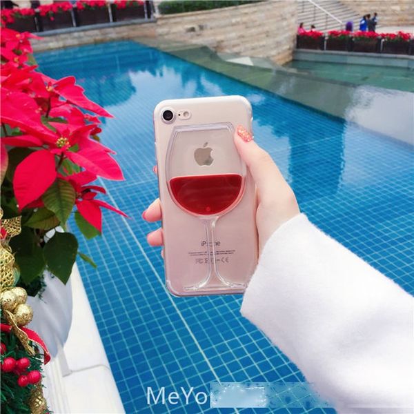 

red wine glass liquid quicksand transparent phone case hard back cover for iphone 5 5s se 6 6s 7 8 plus x housing