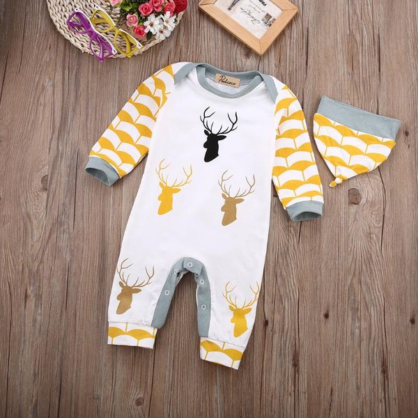 

christmas clothing cotton baby boy girl clothes print deer long sleeve jumpsuit playsuit outfits set clothes, Blue
