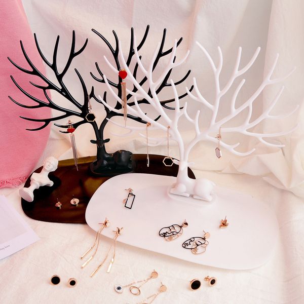 

deer jewelry cases display earrings necklace ring pendant bracelet stand tray tree storage racks organizer jewelry holder, Pink;blue