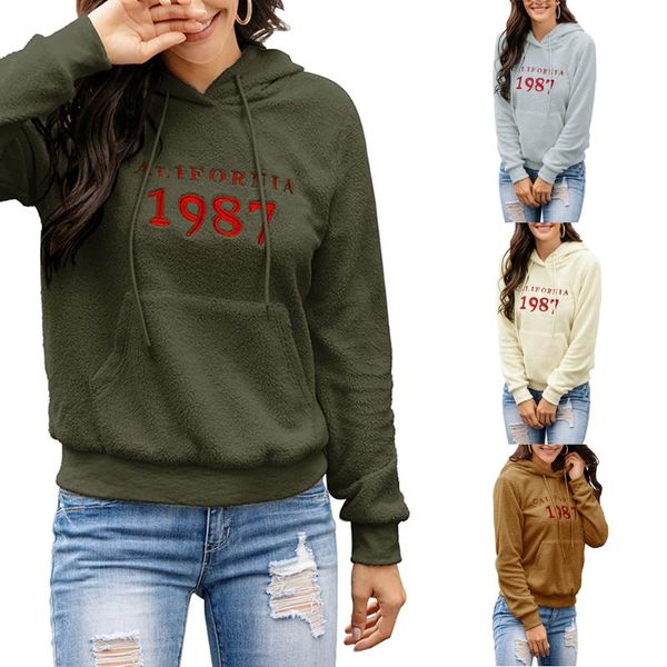 

women's hoodies & sweatshirts 2021 women plush fleece hooded sweatshirt coat winter warm outwear jumper pullovers, Black