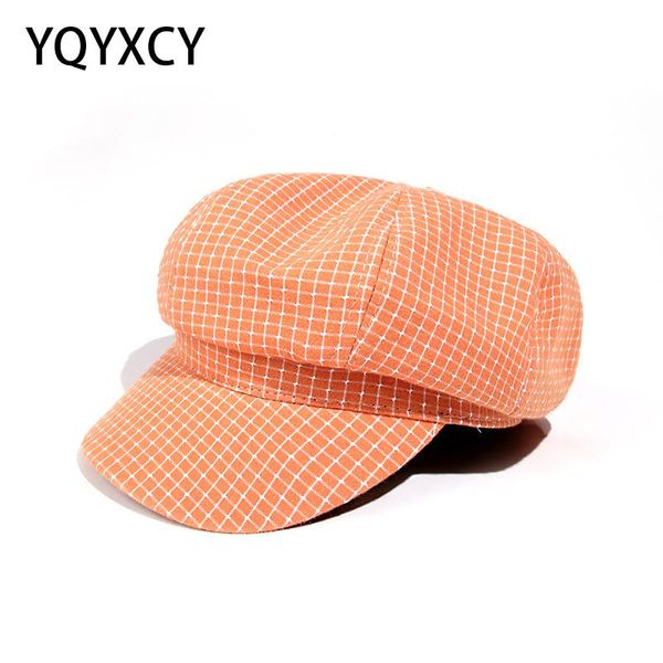 

stingy brim hats hat women retro autumn plaid beret for men casual octagonal sboy cap fashion gorro painter female, Blue;gray