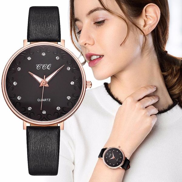 

rhinestone leather band women watch elegant quartz wristwatches ladies fashion casual clock orologio donna relogio feminino, Slivery;brown