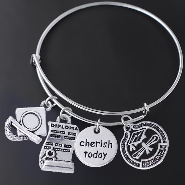 

new popular diy student graduation party gift souvenir jewelry ancient dr. cap & diploma metal pendant wire bangle, Black