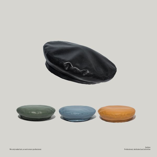 

berets beret women pu leather caps fall winter octagonal cap casual vintage hats sboy for casquette, Blue;gray