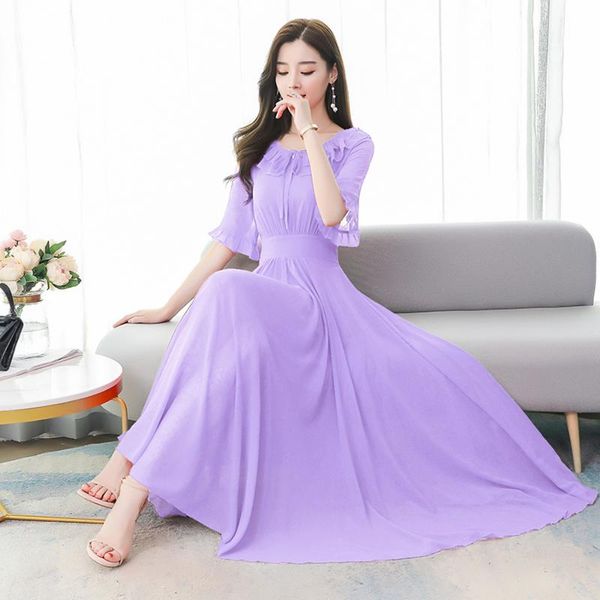 

2020 boho solid chiffon maxi dress summer vintage 4xl plus size midi sundress women elegant bodycon party vestidos, White;black
