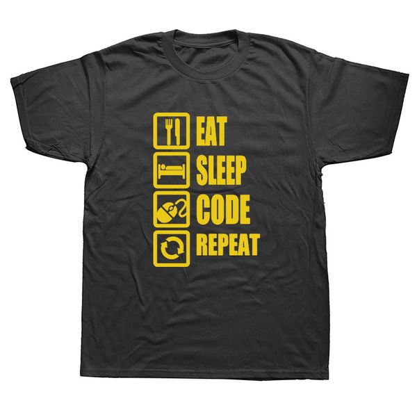 

novelty eat sleep code programming t-shirt mens short sleeves oversized streetwear hip hop printed t shirts tees