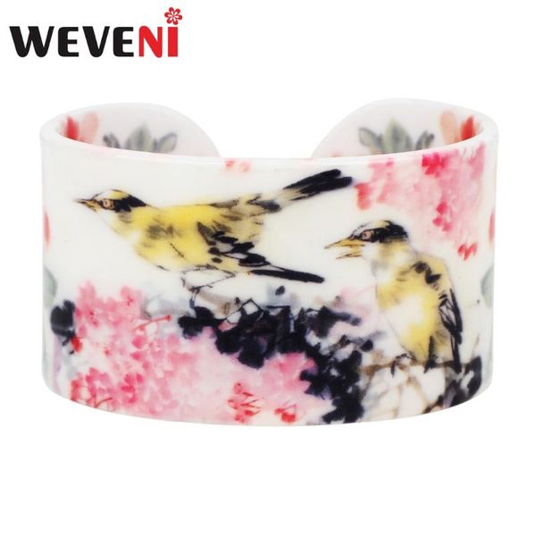 

weveni plastic chinese flower and bird lotus bangles bracelets fashion traditional ethnic jewelry for women girl lady wholesale, Black