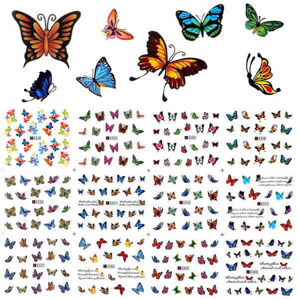 

12 pc watermark slider nail stickers nail art decal water transfer flower butterfly decoration manicure watermark leaf tips, Black
