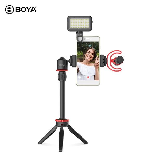 

microphones boya phone video vlog kit with microphone led light ball head tripod cold shoe clamp mount fur windshield