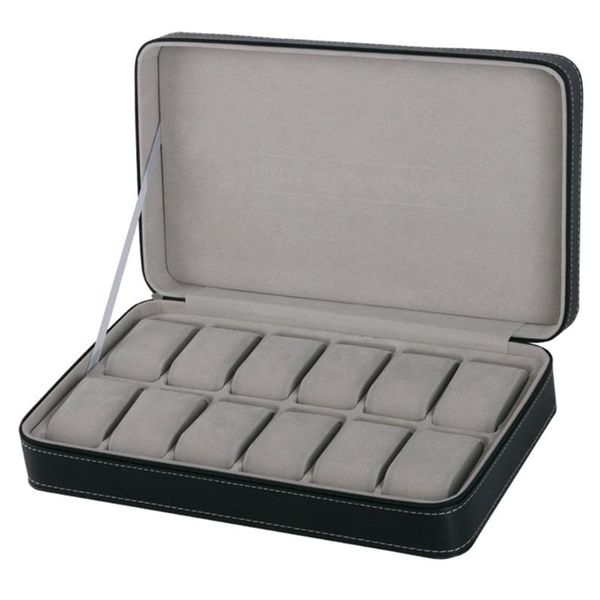 

2/6/10/12 girds leather/carbon fiber watch box jewelry storage box organizer for earrings rings bracelet display holder case, Black;blue